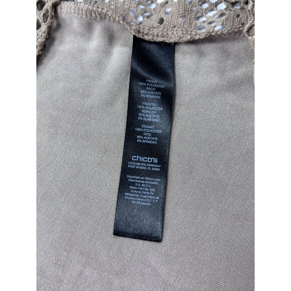 Travelers By Chicos Open Front Perforated Cardigan Size 2 Taupe Lightweight Topp - Picture 5 of 11